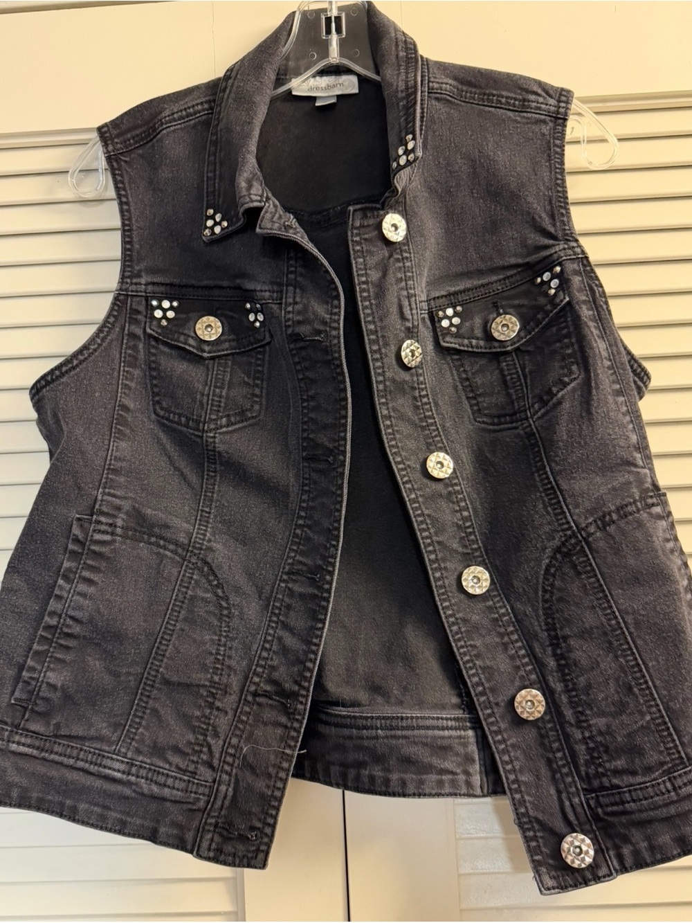 Dressbarn Black Stud-Accent Denim Vest size L